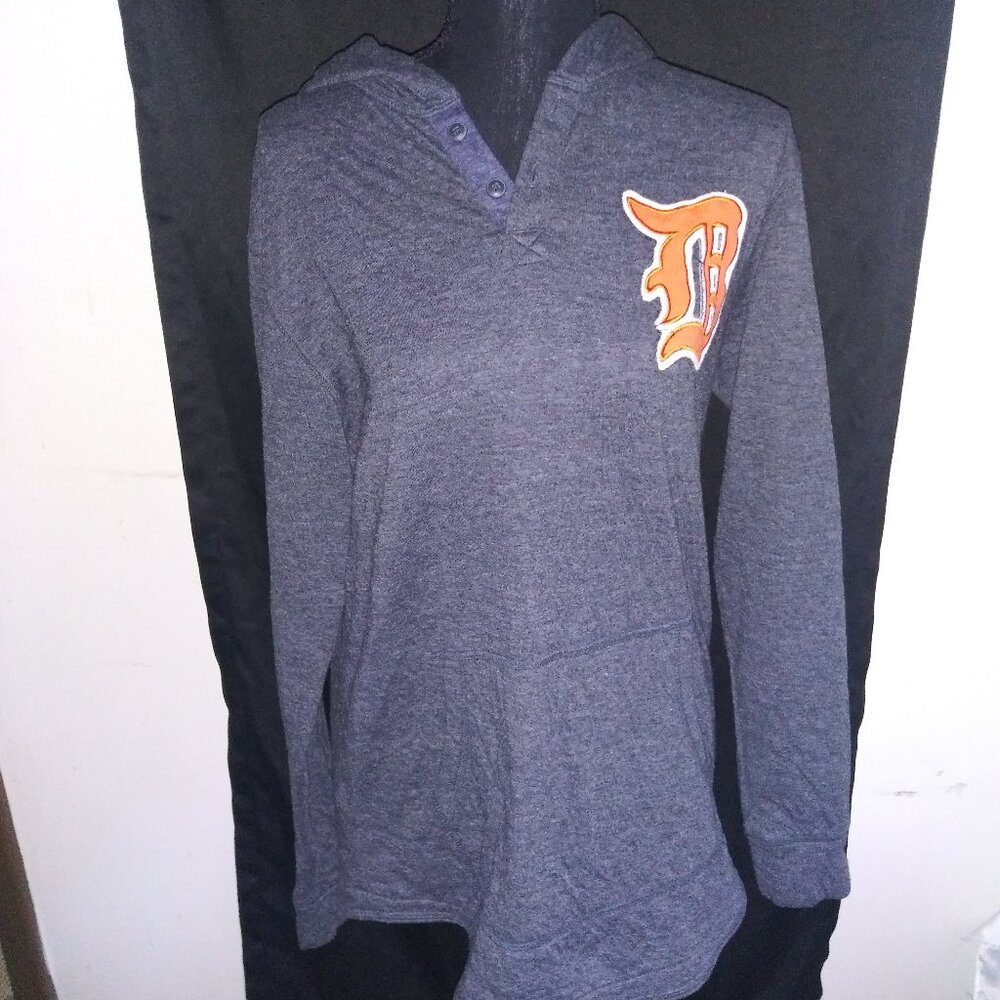 Detroit Tigers Mitchell and Ness Gray Long Sleeve Hooded Shirt Unisex Size Med